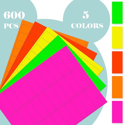 YSHIHE 1" x 2-5/8" Fluorescent Address Labels 5 Colors Neon Stickers for Inkjet or Laser Printer Moving Lables for Shipping Envelopes Envelopes and Organization - 20 Sheets 600 PCS - Image 3