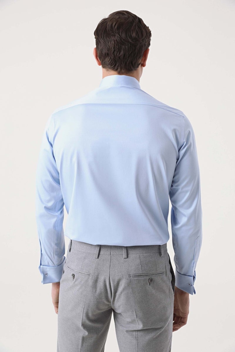 D'S DAMAT D'S Groom Ds Groom Regular Fit Blue Plain Shirt - Image 4