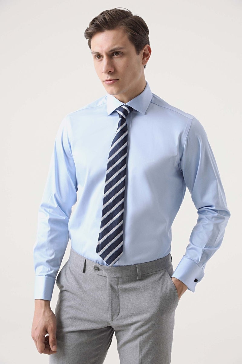 D'S DAMAT D'S Groom Ds Groom Regular Fit Blue Plain Shirt - Image 2
