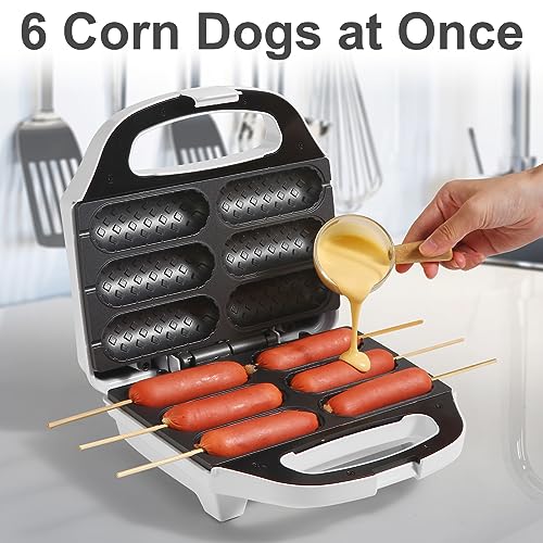 UVFAST Corn Dog Waffle Maker, Hot Dog Waffle Machine with Non-stick Coating Plate, Hot Dog Maker Toaster Make 6 Corn Dogs, Corn Dog Waffle Machine Make Corn Dog in Minutes, Easy to Clean, White - Image 2