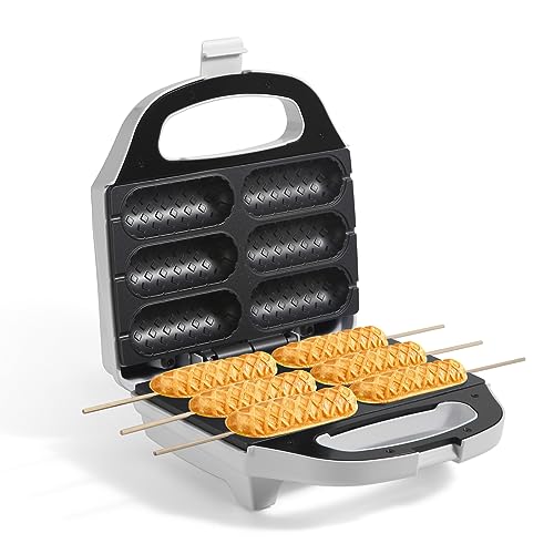 UVFAST Corn Dog Waffle Maker, Hot Dog Waffle Machine with Non-stick Coating Plate, Hot Dog Maker Toaster Make 6 Corn Dogs, Corn Dog Waffle Machine Make Corn Dog in Minutes, Easy to Clean, White - Image 1