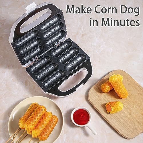 UVFAST Corn Dog Waffle Maker, Hot Dog Waffle Machine with Non-stick Coating Plate, Hot Dog Maker Toaster Make 6 Corn Dogs, Corn Dog Waffle Machine Make Corn Dog in Minutes, Easy to Clean, White - Image 4