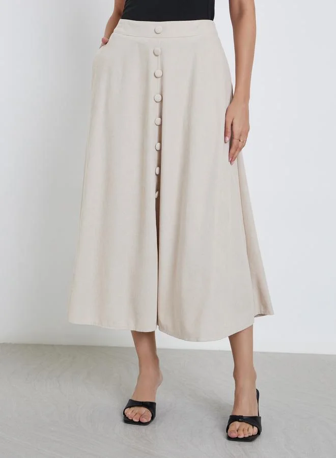 Styli Styli Buttoned Down A-Line Midi Skirt with Pockets