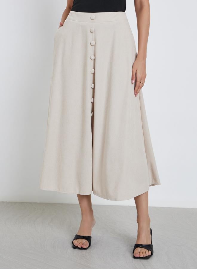 Styli Buttoned Down A-Line Midi Skirt with Pockets - Image 2