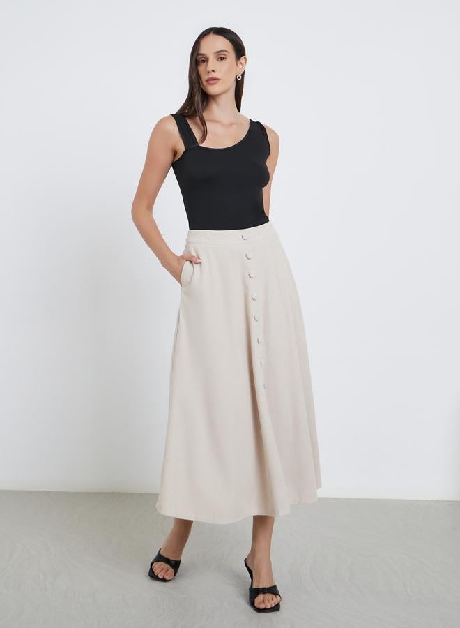Styli Buttoned Down A-Line Midi Skirt with Pockets - Image 1