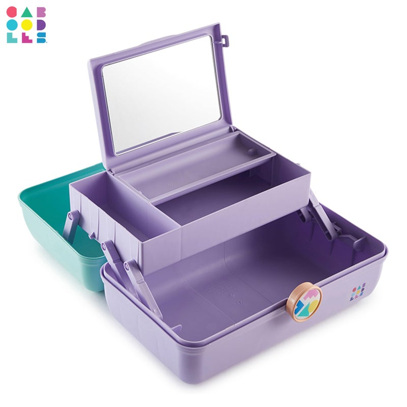 Caboodles On-The-Go Girl Makeup Box, Seafoam on Lavender, Hard Plastic Makeup Organizer Box, Built-In Mirror, Secure Latch for Safe Travel, Spacious Storage for Large Items - Image 3