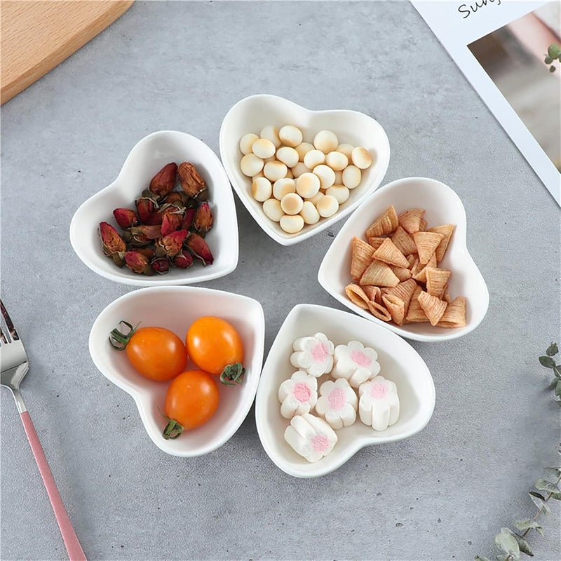 WUWEOT 24 Pack Porcelain Sauce Dish White Heartshaped Dip Bowls 15Oz Ceramic Ring Dishes Candle Tray Seasoning Dishes Appetizer Plates - Image 3