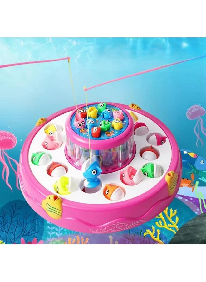 Goyal's Fishing Fish-Catching Kids Activity Game with 26 Piece Fishes, 2 Rotary Ponds and 4 Pods with Music and Light Function - Pink - Image 1