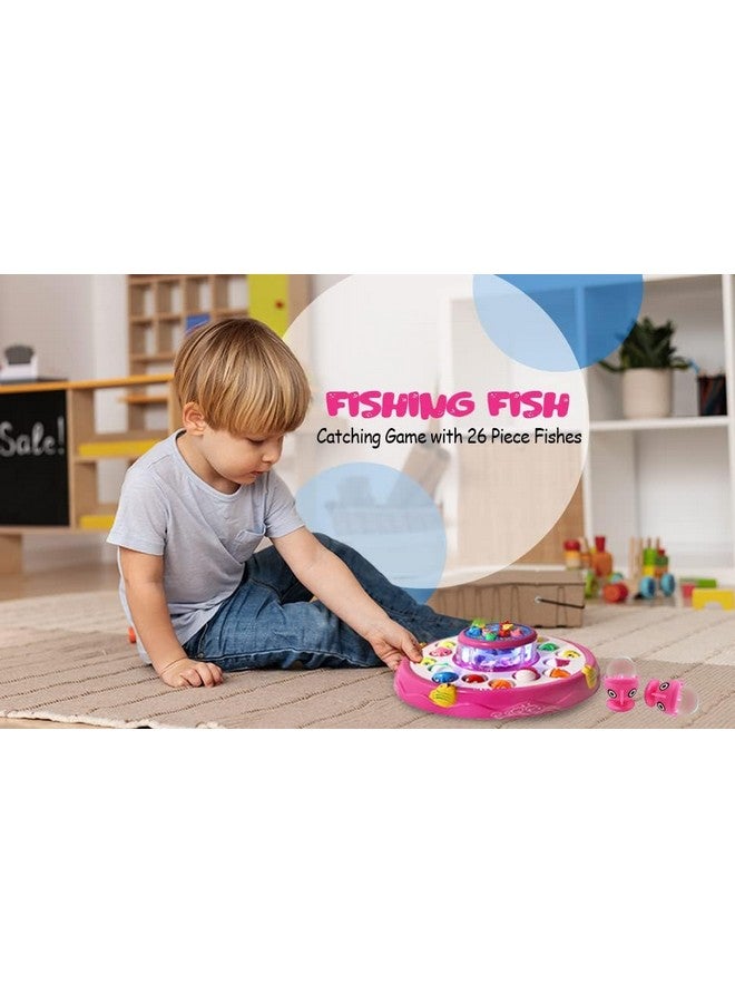 Goyal's Fishing Fish-Catching Kids Activity Game with 26 Piece Fishes, 2 Rotary Ponds and 4 Pods with Music and Light Function - Pink - Image 4