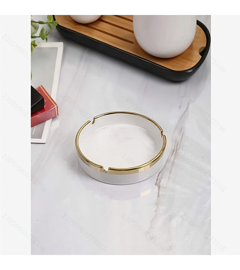 White Ceramic Gold Plated Luxury Ashtray Home Decoration - Image 5