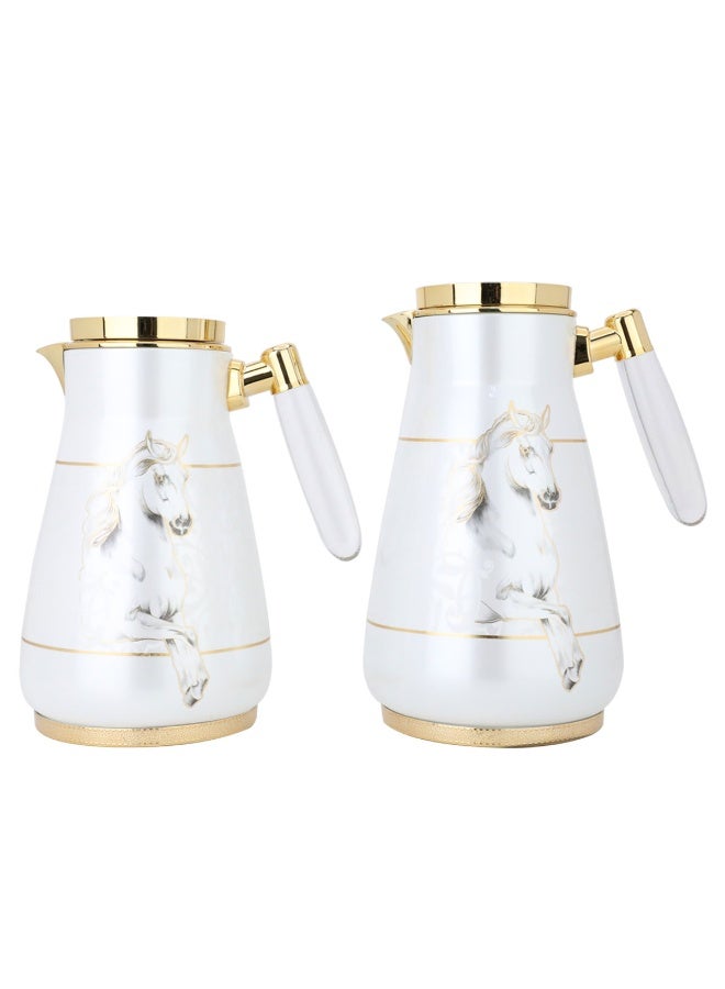Alsaif Gallery 2 Pieces Transparent Hand Horse Embossed Cream Thermos Set 