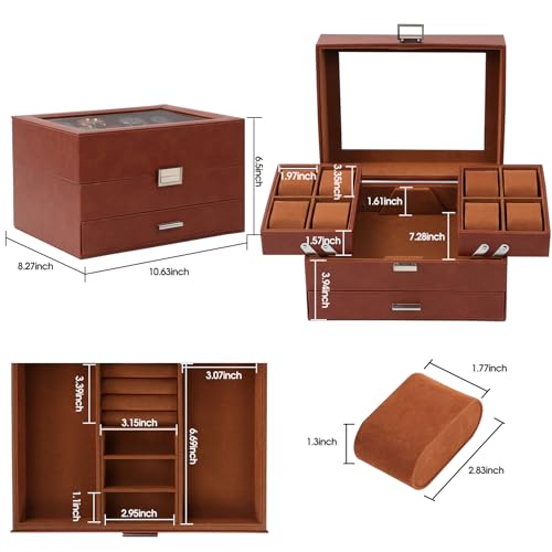 Dajasan Watch Box, Watch Case for Men, 8 Slot Watch Display Case, Large Watch Holder Organizer for Men Women Boys Husband Dad, PU Leather (Brown) - Image 2
