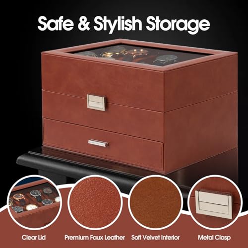 Dajasan Watch Box, Watch Case for Men, 8 Slot Watch Display Case, Large Watch Holder Organizer for Men Women Boys Husband Dad, PU Leather (Brown) - Image 5