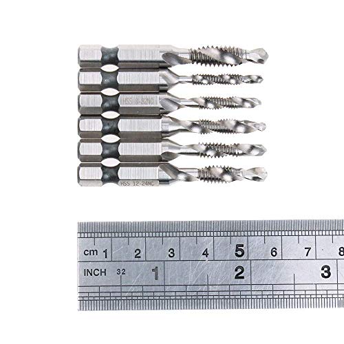 AUTOTOOLHOME 6 Pack Combination Drill and Tap Bit Set 6-32nc 8-32nc 10-32nc 10-24nc 12-24nc 1/4-20nc Screw Tap Drill Bits for Drilling Tapping Countersinking - Image 5