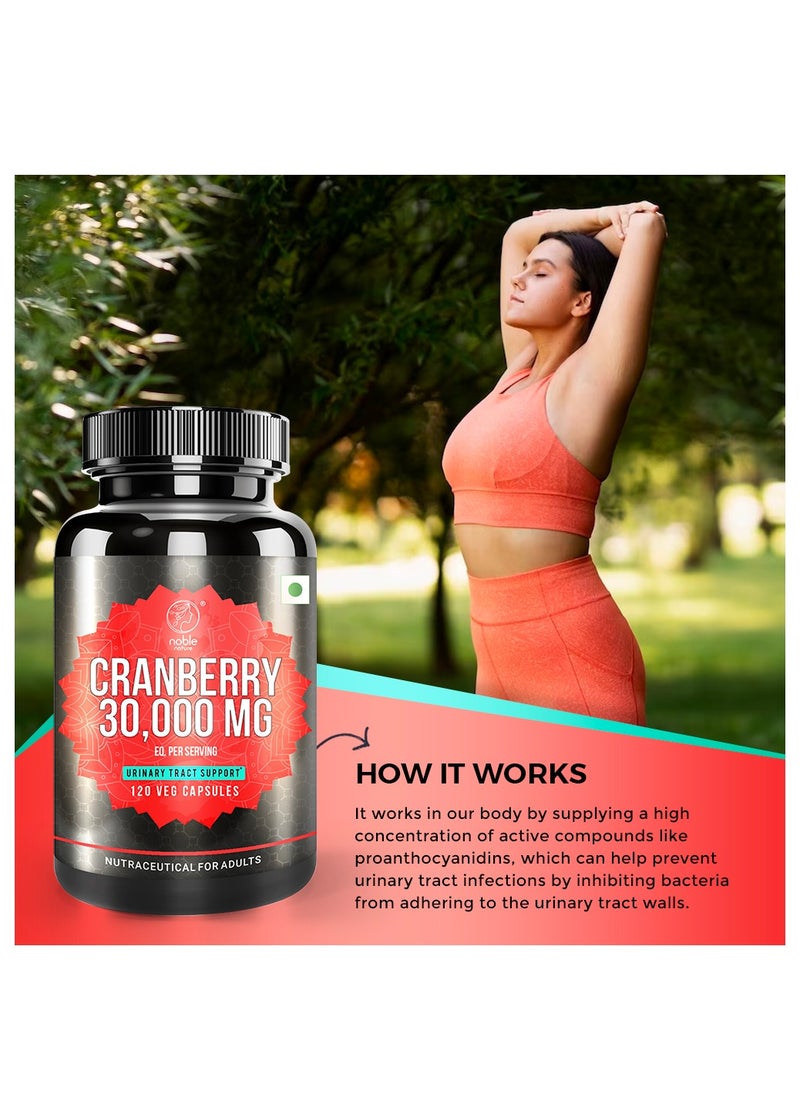 Cranberry Concentrate Extract + Vitamin C | 30,000 mg | Urinary Tract Support | 120 Capsules |