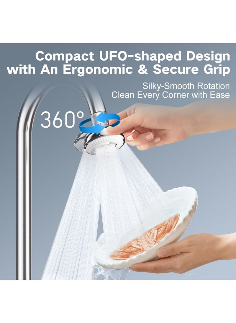 SYOSI Kitchen Faucet Aerator, UFO Series Wide Spray Area Anti-Splash 360° Rotatable Faucet Head, 3-Mode Kitchen Faucet Extender and Sink Sprayer Attachment, 55/64'' Female Thread, Chrome - Image 3
