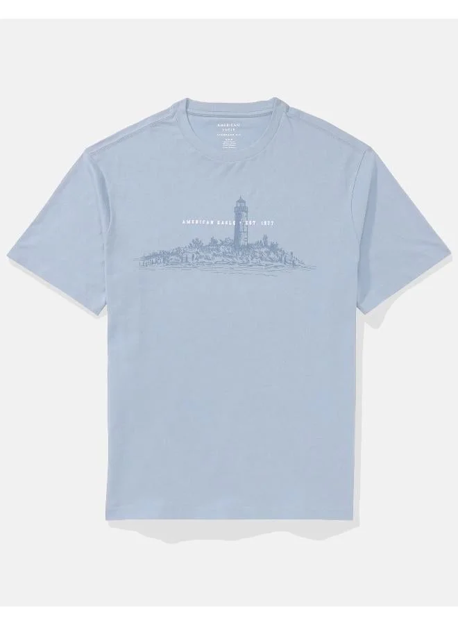 American Eagle LIGHT BLUE Elevated Logo Graphic T-Shirt for Men | Best Price UAE