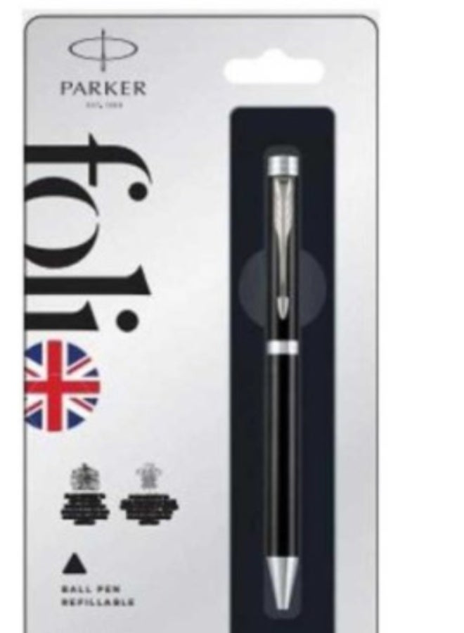 باركر قلم حبر جاف من فوليو مصنوع من الفولاذ المقاوم للصدأ باللون الأسود