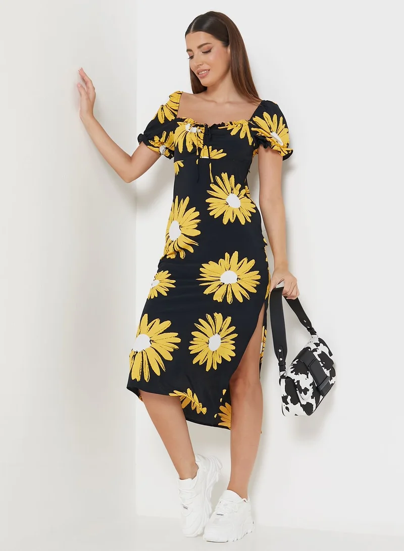 TOPSHOP Floral Print Puff Sleeve Dress