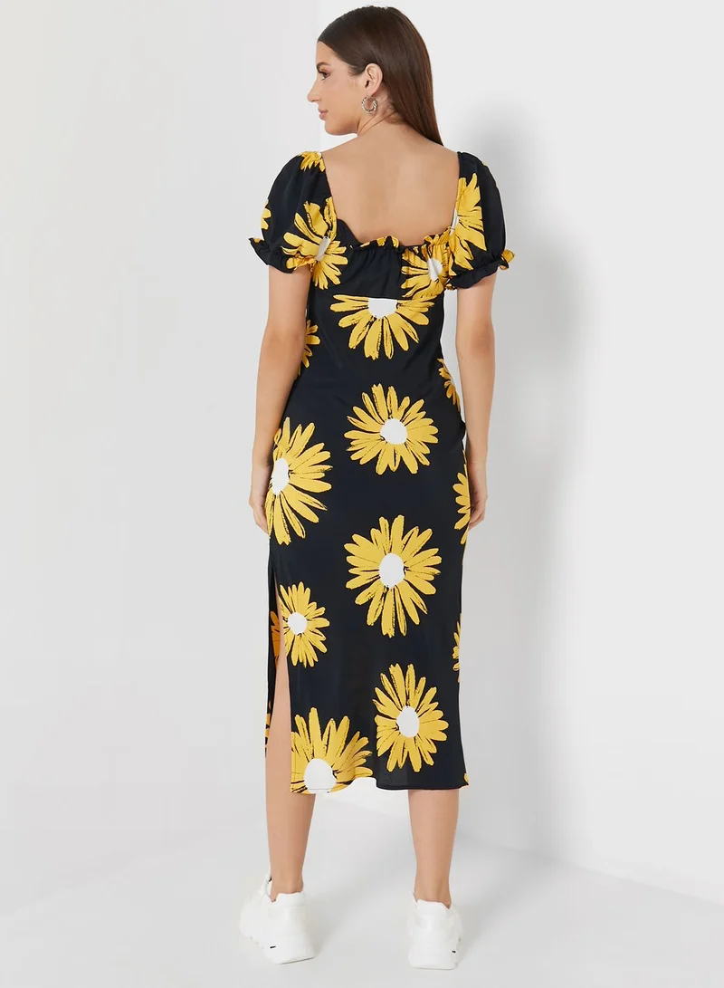 TOPSHOP Floral Print Puff Sleeve Dress