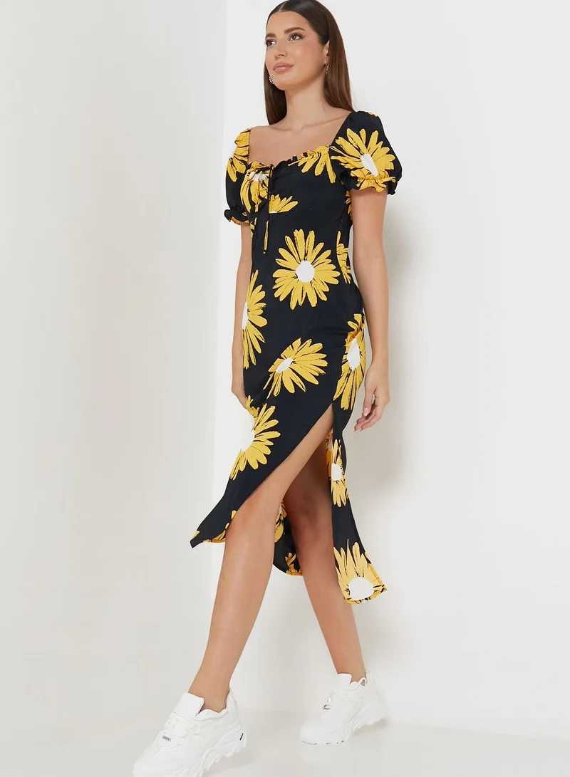TOPSHOP Floral Print Puff Sleeve Dress