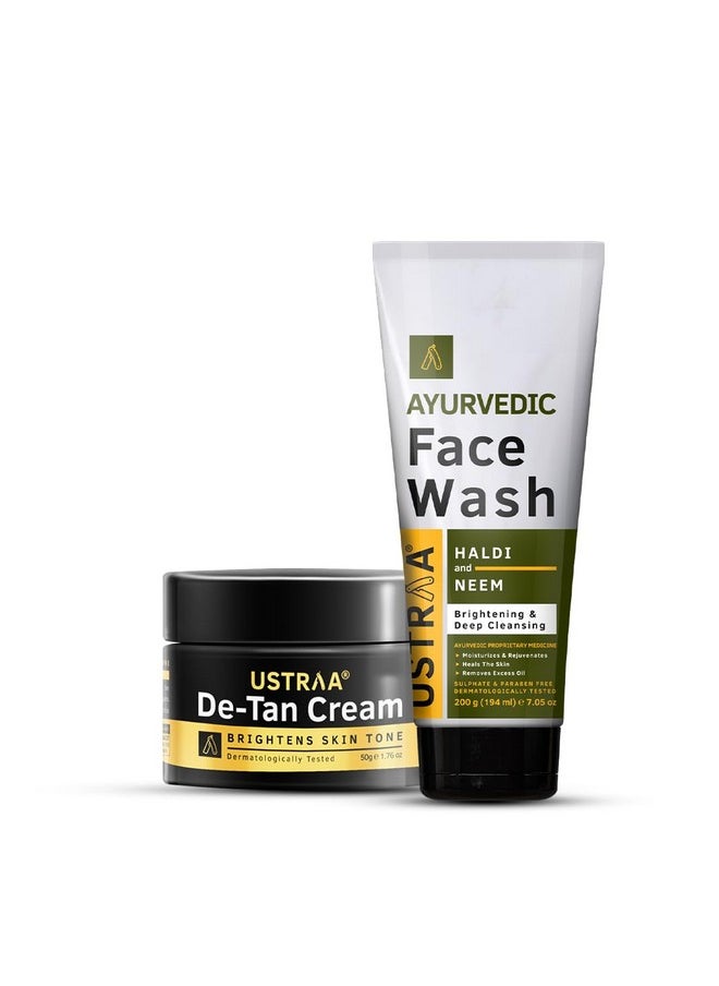 Ustraa - Ayurvedic Face Wash Neem & Haldi 200G Helps Heal Skin Skin Brightening & Deep Cleansing & Detan Face Cream For Men 50G Even Skin Tone Effective Tan Removal Without Bleach - Image 1