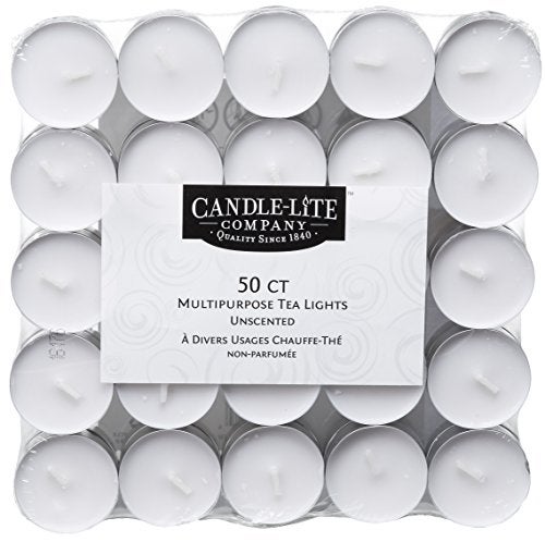 Candlelite Candlelite 4231595 Candle-lite Unscented Tealight Bag, 50-Pack, White  - Image 1