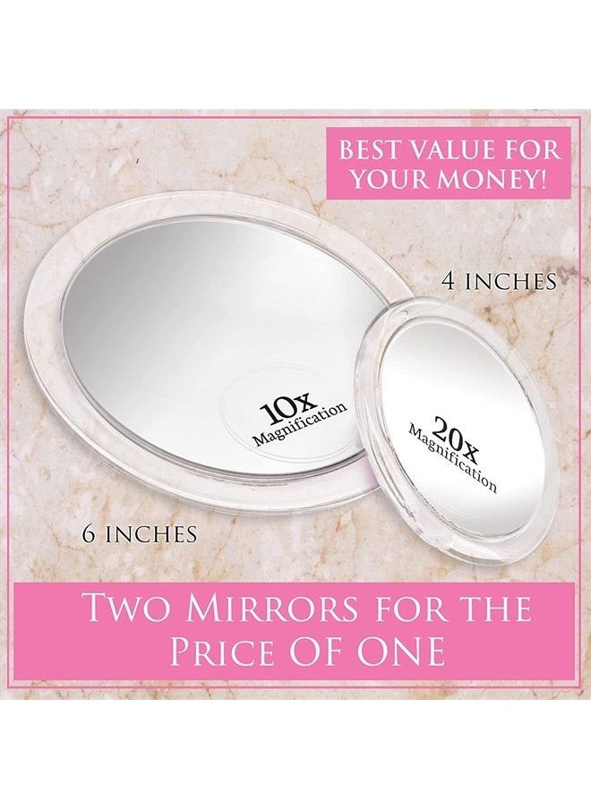 Mirrorvana Magnifying Mirror Set Combo with 3 Suction Cups Each - Compact & Travel Ready (Glass (20X & 10X))  - Image 1