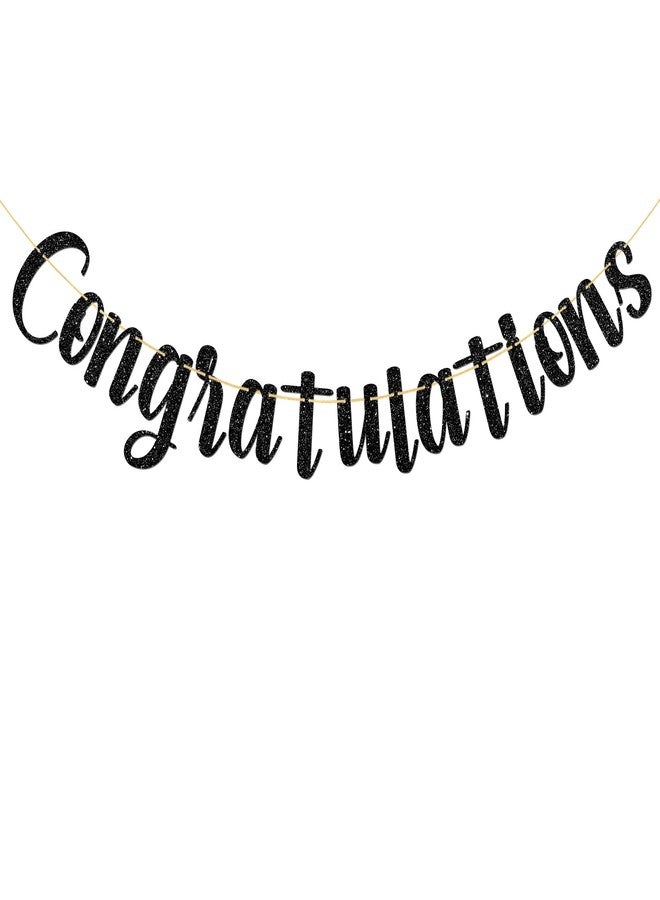 MonMon & Craft Congratulations Banner/Congrats Grad Party Decor/Graduation Activities/Wedding/Birthday/Retirement Party Decorations Black Glitter - Image 1