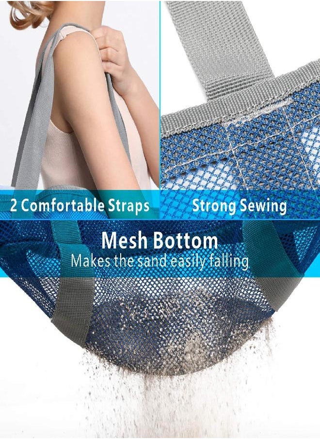 F-color Mesh Beach Bag, Oversized Beach Tote Bag for Women with 9 Pockets, Blue