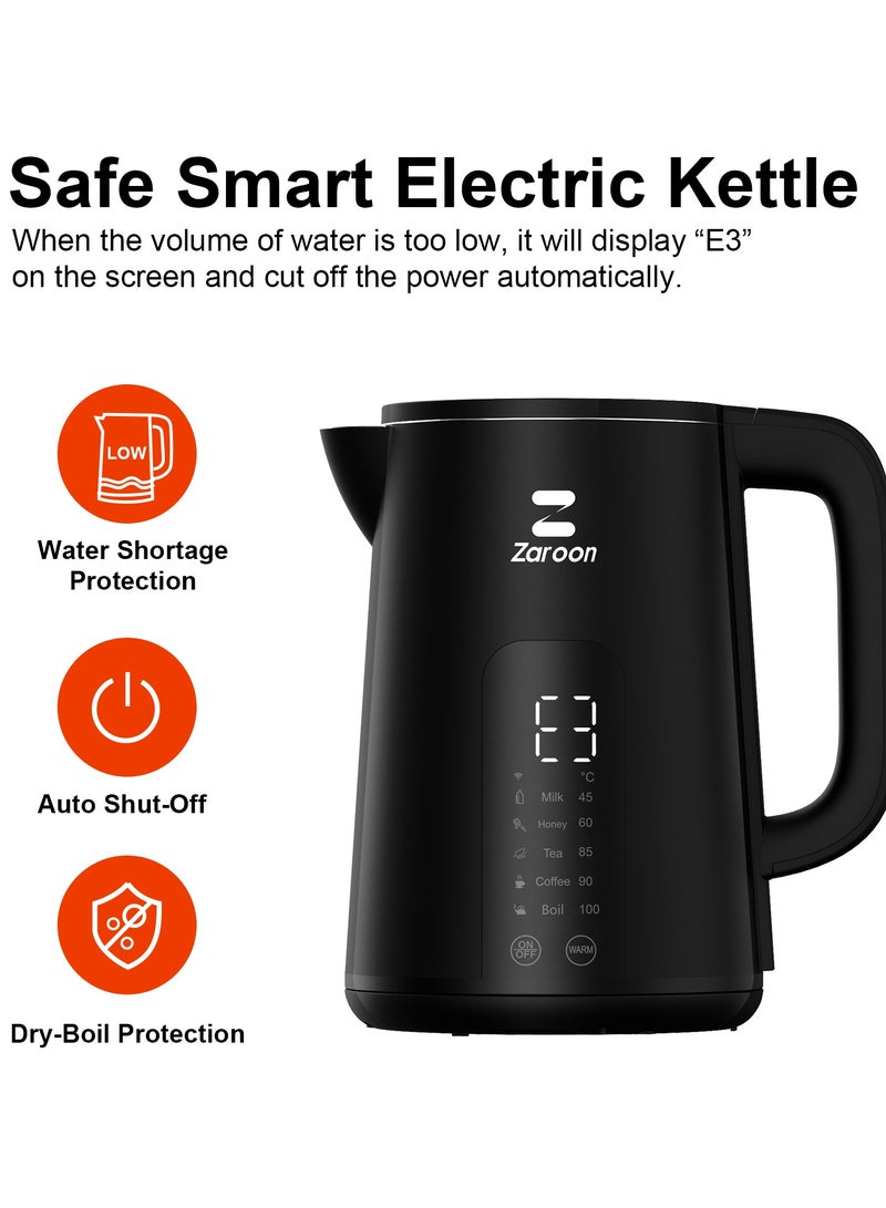 Zaroon Electric Kettle 2000W Fast Water Boiler, 1.7L Glass Kettle With 5 Temperature Control For LED Touch Screen, Convenient Tuya Application Control, Auto Shut Off - Image 5