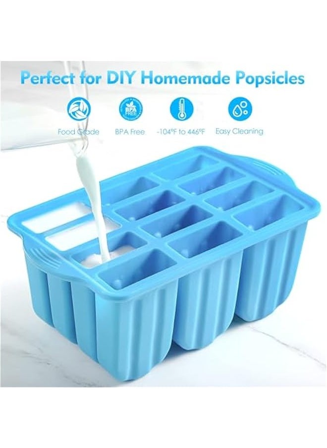 TRASSLE - Popsicle Molds Silicone BPA-free,12 Pieces Popsicle Trays for Freezer,Homemade Ice Cream Popsicle Molds,Large Ice Pop Maker Set,Reusable Ice Lolly Mould with 50PCS Popsicle Sticks - Image 1