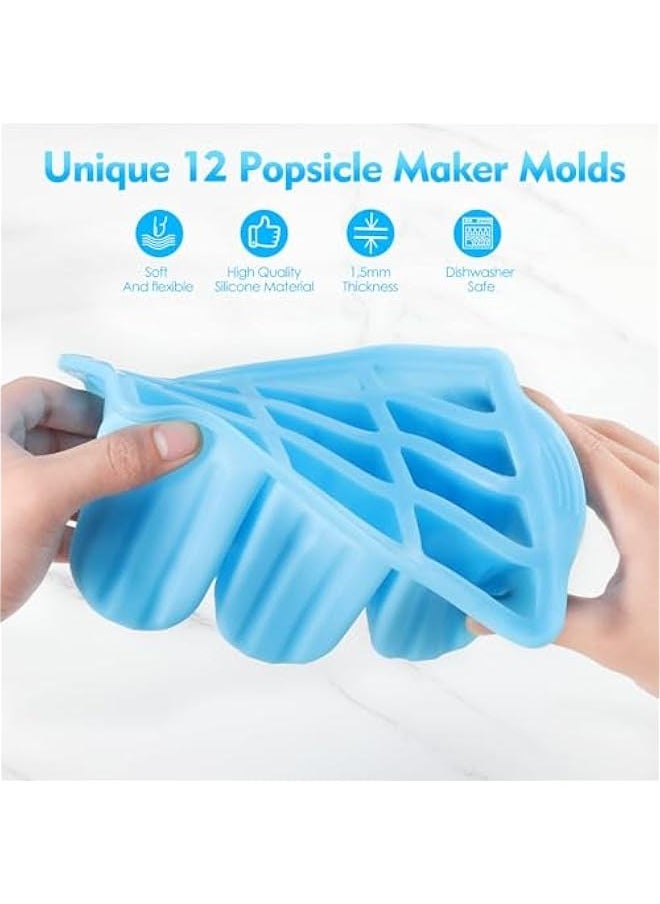 TRASSLE - Popsicle Molds Silicone BPA-free,12 Pieces Popsicle Trays for Freezer,Homemade Ice Cream Popsicle Molds,Large Ice Pop Maker Set,Reusable Ice Lolly Mould with 50PCS Popsicle Sticks - Image 1