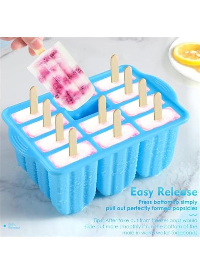 TRASSLE - Popsicle Molds Silicone BPA-free,12 Pieces Popsicle Trays for Freezer,Homemade Ice Cream Popsicle Molds,Large Ice Pop Maker Set,Reusable Ice Lolly Mould with 50PCS Popsicle Sticks - Image 1