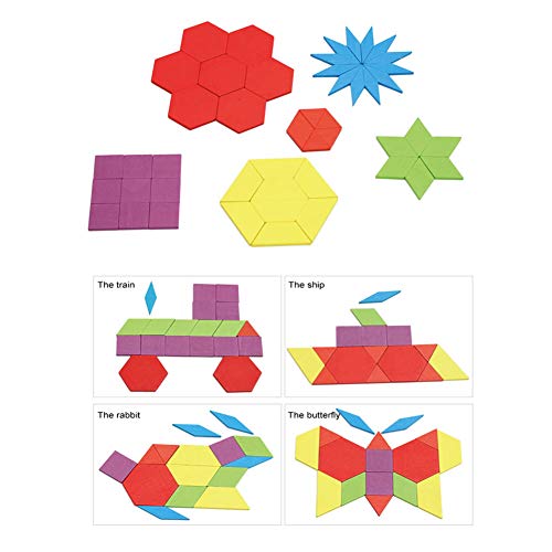 GEMEM 155 Pcs Wooden Pattern Blocks Set Geometric Shape Puzzle Kindergarten Classic Educational Montessori Tangram Toys for Kids Ages 4-8 with 24 Pcs Design Cards - Image 3
