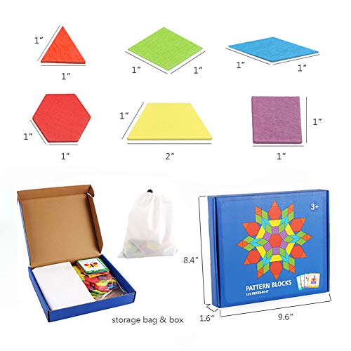 GEMEM 155 Pcs Wooden Pattern Blocks Set Geometric Shape Puzzle Kindergarten Classic Educational Montessori Tangram Toys for Kids Ages 4-8 with 24 Pcs Design Cards - Image 5