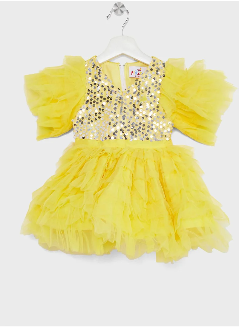 Pinata Girls Sequins Embellished Ruffle Evening Dress