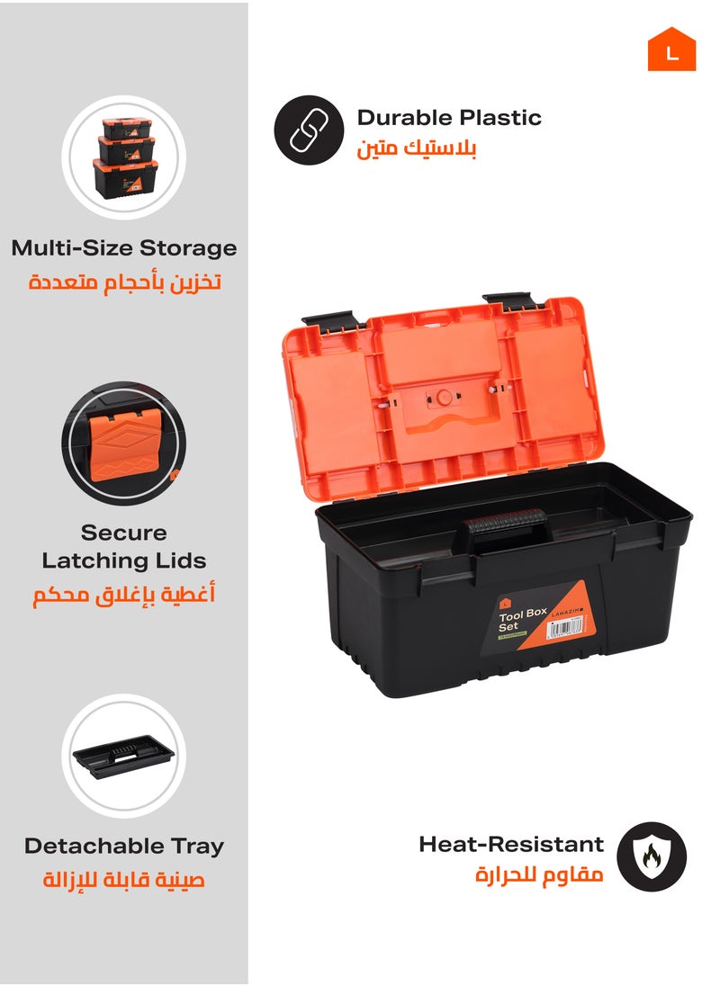 LAWAZIM Plastic Tool Box Set-13,15,17inch- Portable Durable ABS Plastic Deep Hardware Storage Toolbox Organizer with Display Tray-for Electricians Carpenter Gardener Mechanic Plumbers and Construction  - Image 5