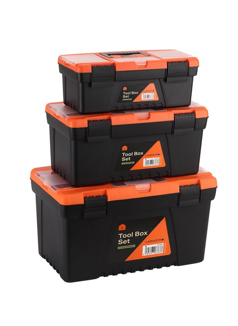 Plastic Tool Box Set-13,15,17inch- Portable Durable ABS Plastic Deep Hardware Storage Toolbox Organizer with Display Tray-for Electricians Carpenter Gardener Mechanic Plumbers and Construction