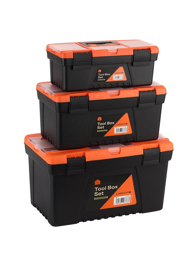 LAWAZIM Plastic Tool Box Set-13,15,17inch- Portable Durable ABS Plastic Deep Hardware Storage Toolbox Organizer with Display Tray-for Electricians Carpenter Gardener Mechanic Plumbers and Construction  - Image 1