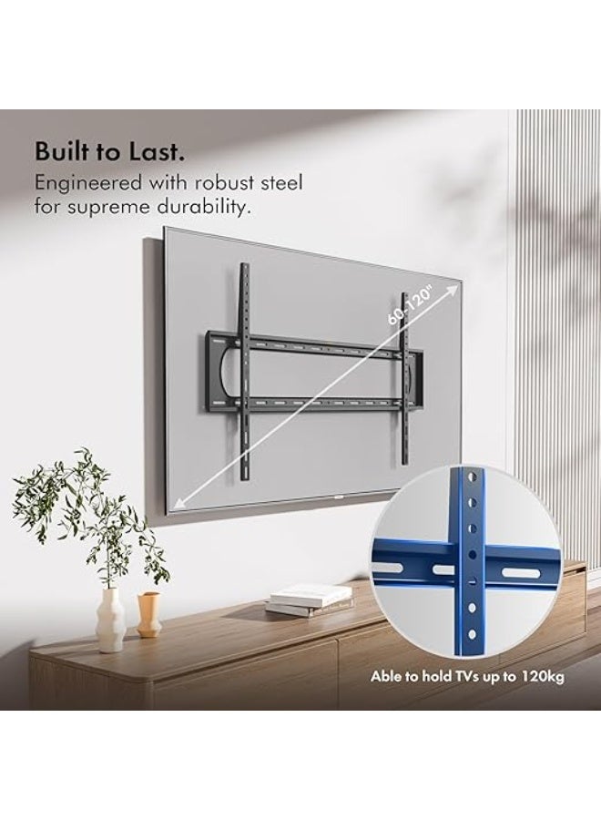 Ultra-Slim Wall TV Mount – Fixed Bracket for 60 to 100 Inch Screens – Built-in Spirit Level – Supports up to 100 kg - Image 2