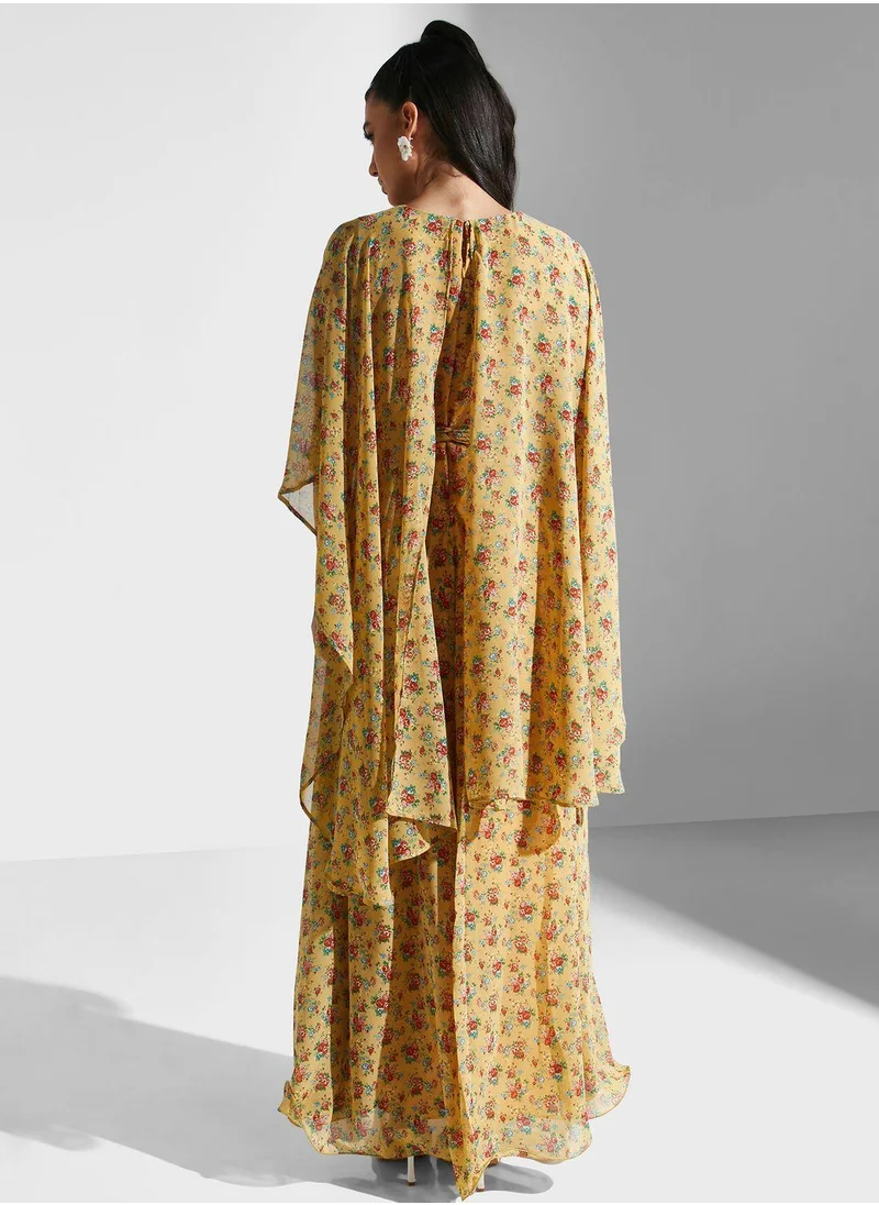 Golden Apple Floral Print Belted Dress