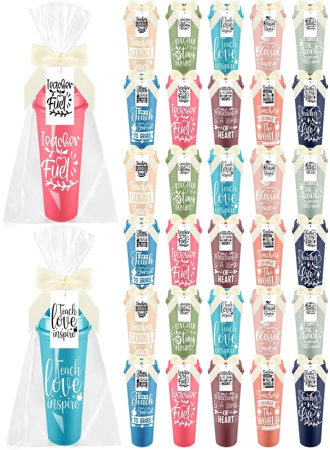 LemonRoad 30 Set Teacher Appreciation Gifts Bulk Graduation Gifts for Women 16 oz Teacher Appreciation Cup with Lid Card and Bag Thank You Gift for End of The Year(Cute,Bright Colors) - Image 1