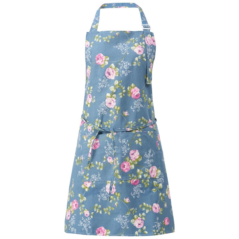 DILLMAN Aprons for Women with Pockets Cotton Linen Cooking Kitchen Baking Soft Durable Floral Gardening Apron (Blue) - Image 1