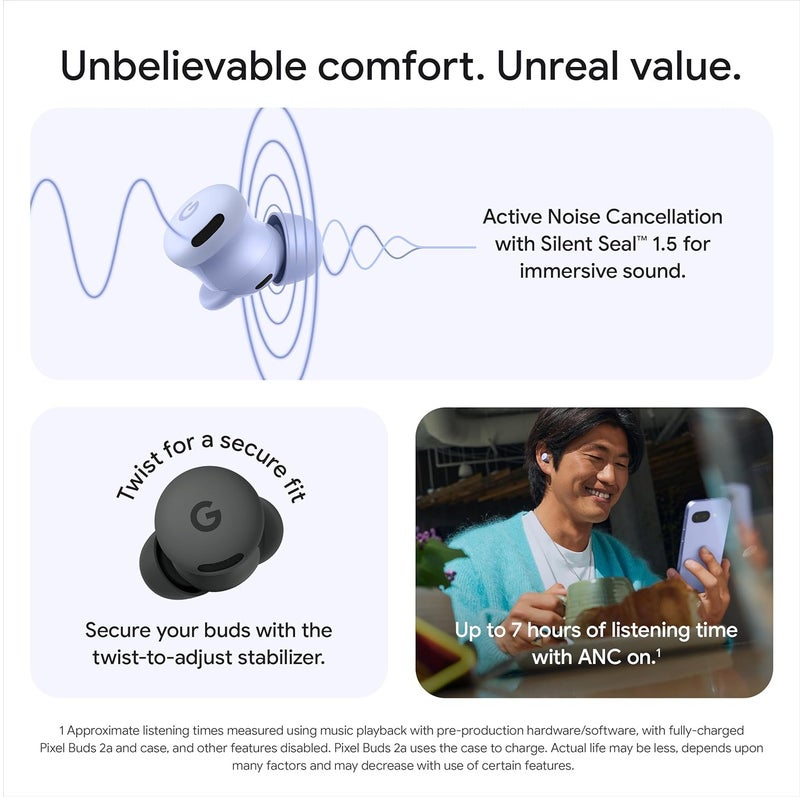 جوجل Pixel Buds 2a - Wireless Bluetooth Earbuds with Active Noise Cancellation and Transparency Mode - Lightweight, Comfortable Fit - 20-Hour Battery - Water Resistant - Built for Gemini - Fog - Image 4