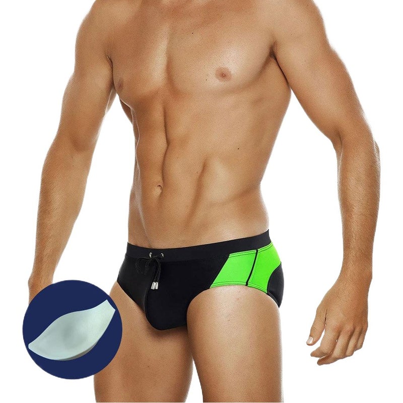 UXH men''s summer new fashion color matching triangle swimming trunks with cup anti-light stereo triangle beach shorts - Image 2