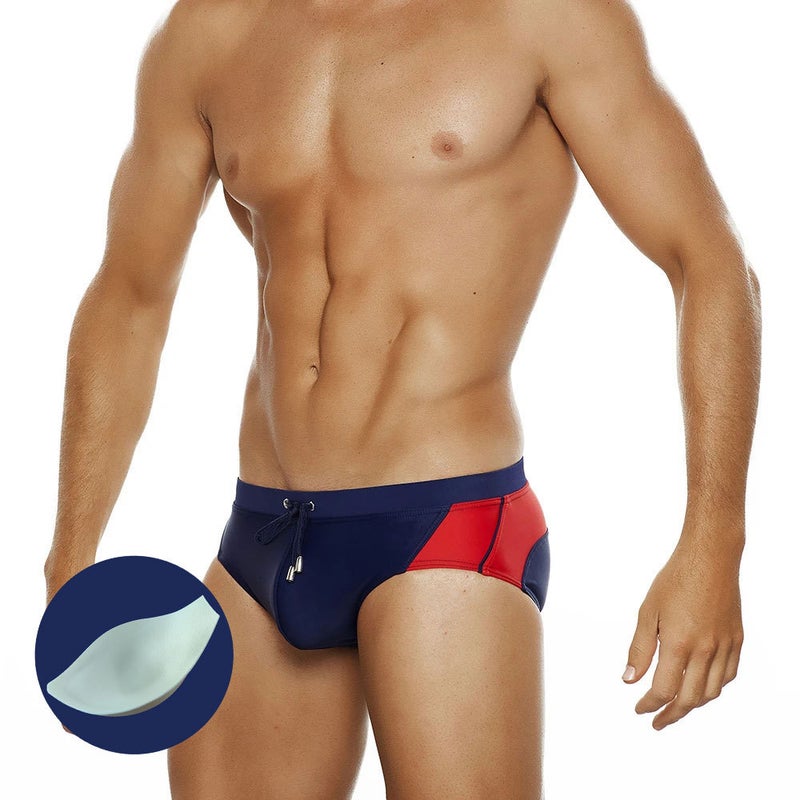 UXH men''s summer new fashion color matching triangle swimming trunks with cup anti-light stereo triangle beach shorts - Image 3