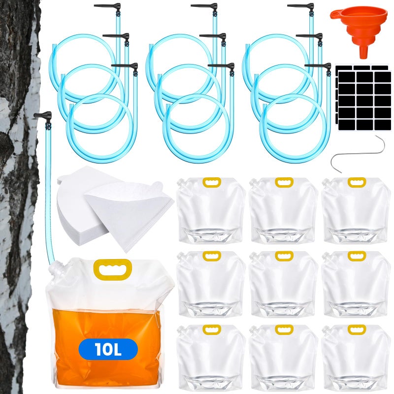 Nuogo 10 Sets 10 L Maple Syrup Tapping Kit with Large Bags Tree Sap Tap 3 ft Tubing Lines Stickers Filter Paper Silicone Funnel Hooks for Maple Syrup Collection Making - Image 3