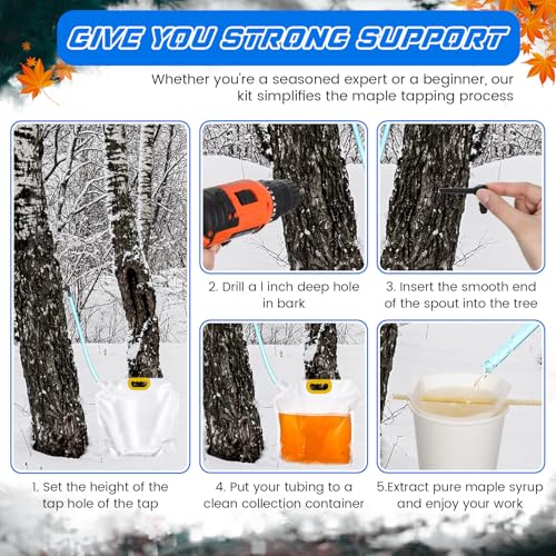 Nuogo 10 Sets 10 L Maple Syrup Tapping Kit with Large Bags Tree Sap Tap 3 ft Tubing Lines Stickers Filter Paper Silicone Funnel Hooks for Maple Syrup Collection Making - Image 5