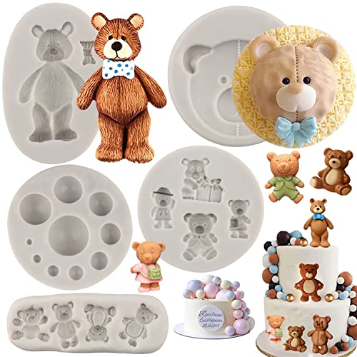 Sijiangmold 3D Pearl Fondant Mold Bear Silicone Fondant Mold Ball Pearl Semi Sphere Chocolate Molds For Cake Decorating Cupcake Topper Polymer Clay Gum Paste Set Of 5 - Image 1